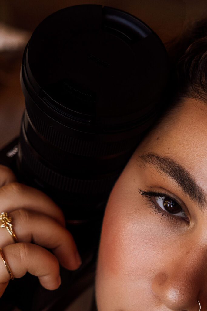 South Jersey photographer headshot with her Sony camera. 