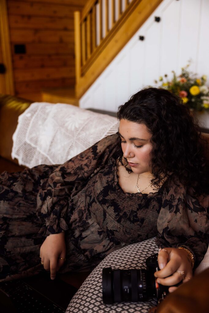New Jersey family photographer lounging on couch